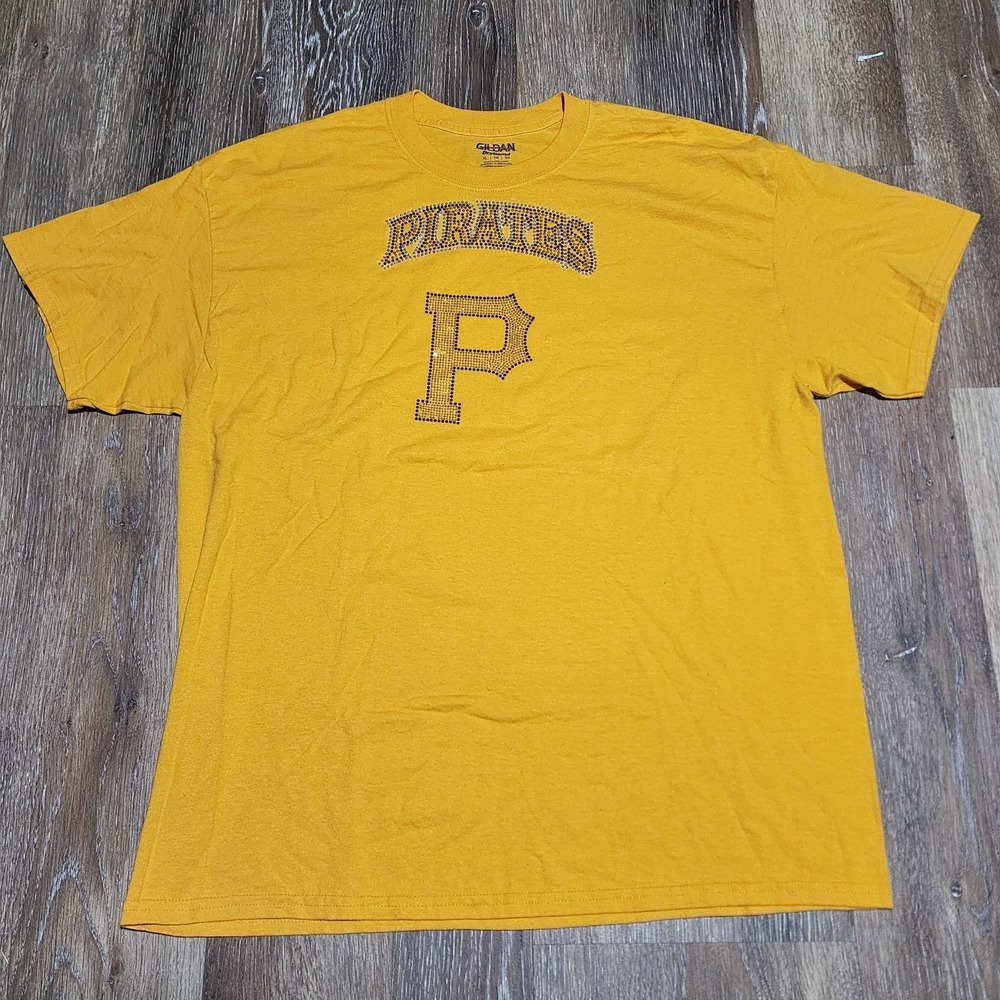 Pittsburgh Pirates‎ Top Women's Glitter Jeweled Bedazzled XL Yellow T-Shirt